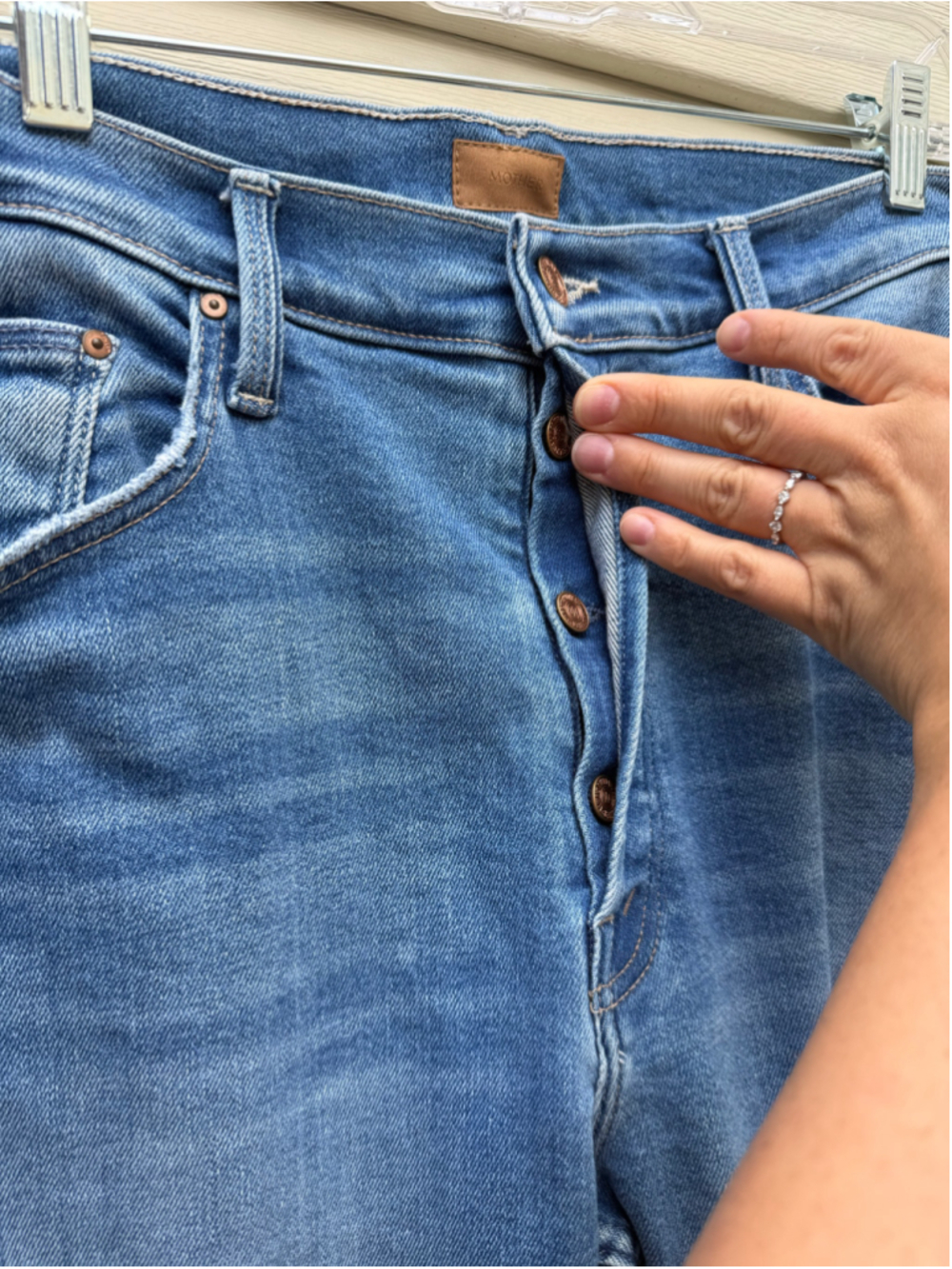 MOTHER The Tomcat Jeans 34 Layover High Rise Straight Leg Button Fly Blue - Picture 3 of 9